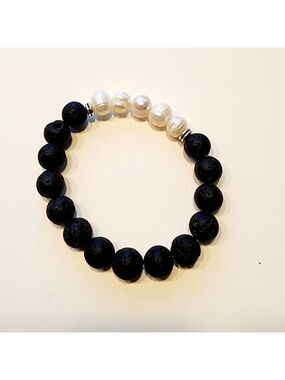 Lava Rock And Pearl Bracelet